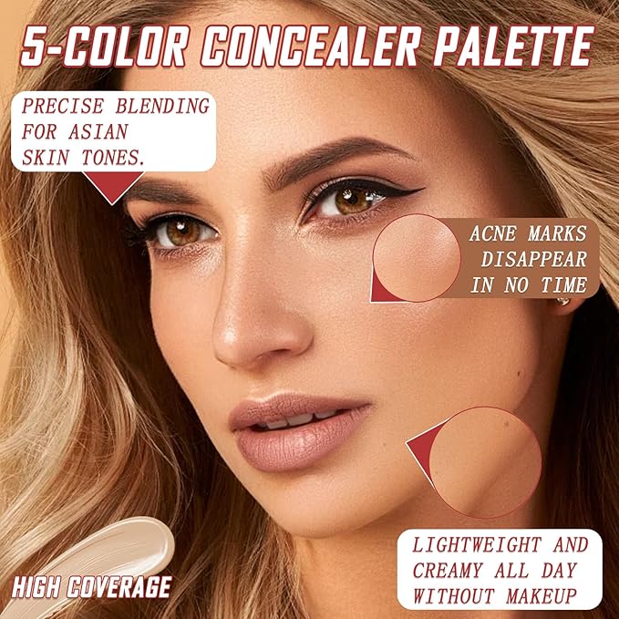 5 Colors Correcting Concealer Palette,Waterproof Long Lasting Cream Contour Palette for Women,Contouring Concealer Liquid Foundation Makeup Palette with Brush 02#-Velvo Beauty