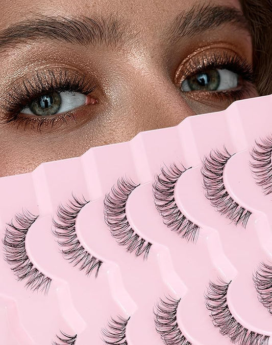 Short Strip Lashes Natural Eyelashes Wispy Lashes Fluffy Mink Lashes C Curl Eye Lashes Soft Small False Eyelashes Demi Wispies Eyelashes 7 Pairs-Velvo Beauty