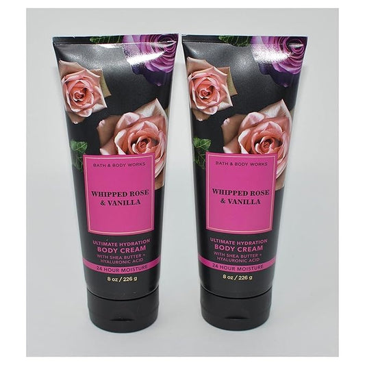 Bath & Body Works Ultimate Hydration Body Cream Pack of 2 (Whipped Rose Vanilla),8.0 fluid_ounces-Velvo Beauty