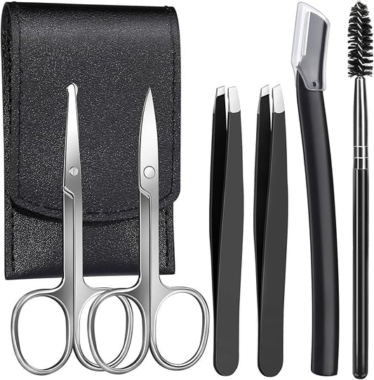 FANDAMEI Eyebrow Scissors, Eyebrow Kit, Eyebrow Tweezers for Women, Eyebrow Razor, Eyebrow Brush. Eyebrow Kit for Men with Leather Case. Eyebrow Scissors for Women Facial Hair Ingrown Hair Removal-Velvo Beauty