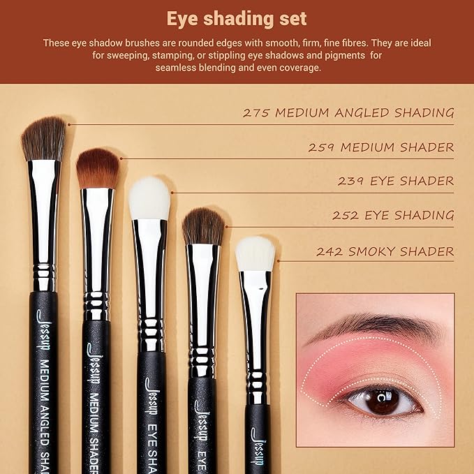 Jessup Eyeshadow Brush Set 12pcs Eye Makeup Brushes Set Professional Premium Sythetic Eye Shadow Blending Smoky Shader Concealer Brush Black T339-Velvo Beauty