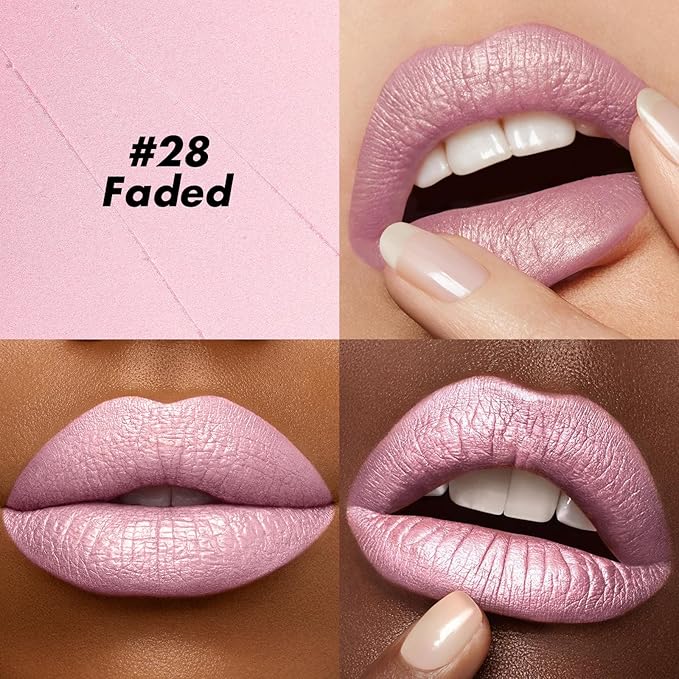 FOCALLURE Ultra Chic Metallic Lipstick,Rich Vitamin E Lip Crayon,Lightweight Shinning Color without Drying or Fading,Long Lasting Lips Makeup,#28 Faded-Velvo Beauty