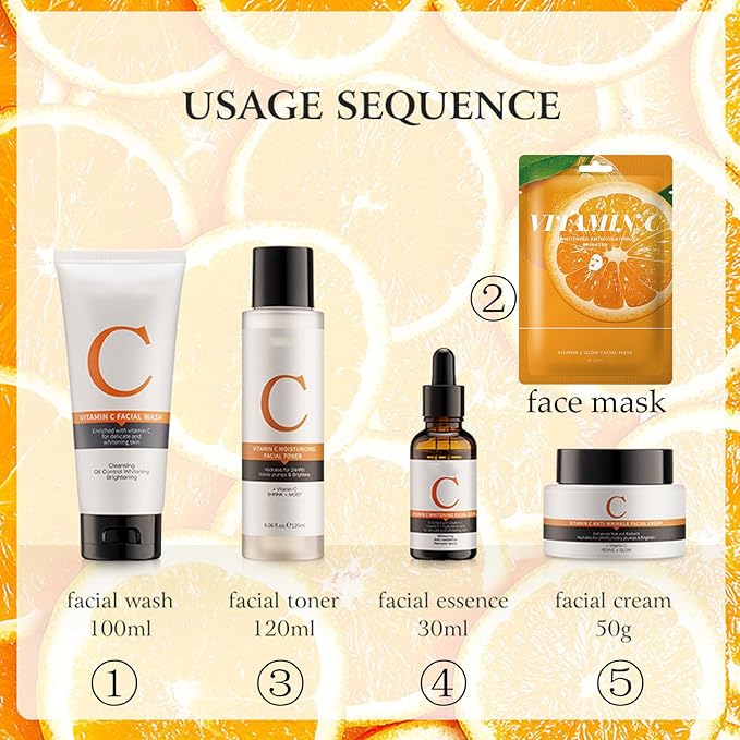 Vitamin C Skin Care Sets, 6Pcs Skin Care Products Set, Skin Care Gift Set for Women Girls, Hydrating Skincare Routine Set, Face Care Kit Includes Cleanser, Mask, Face Serum, Toner, Cream-Velvo Beauty