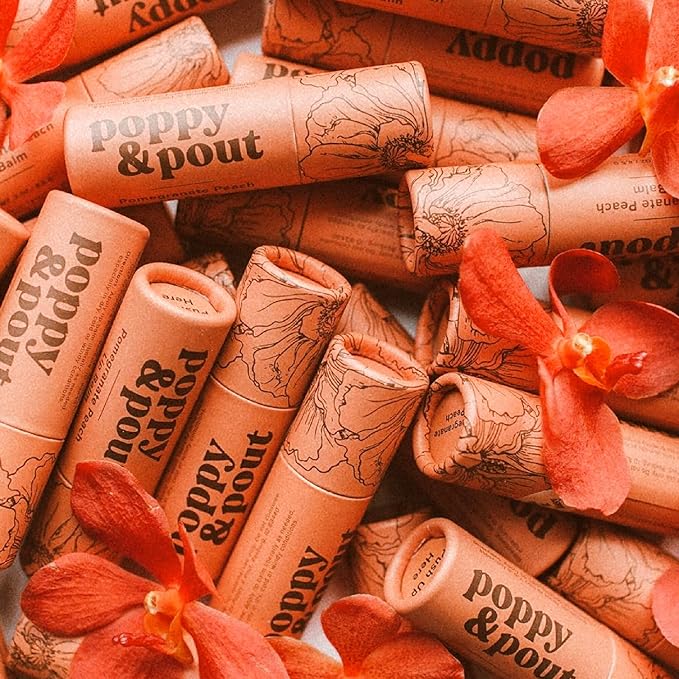 Poppy & Pout Pomegranate Peach Jumbo Lip Balm | All Natural Lip Balms & Moisturizers | Hydrates with Beeswax, Vitamin E, Organic Coconut Oil | Cruelty-Free | Lip Balm in Recyclable Cardboard Tube-Velvo Beauty