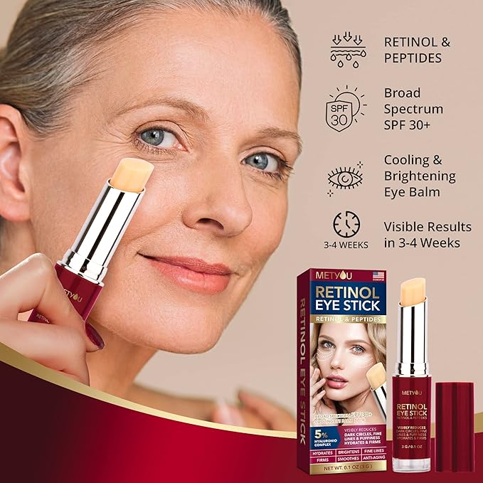 Retinol Under Eye Brightener Stick, Dark Circles Under Eye Treatment for Women with 5% Hyaluronic Acid Complex - Anti Aging Eye Cream for Puffiness and Bags Hydrates, Firms and Brightens Eyes 0.1oz(3g) 2 pack-Velvo Beauty