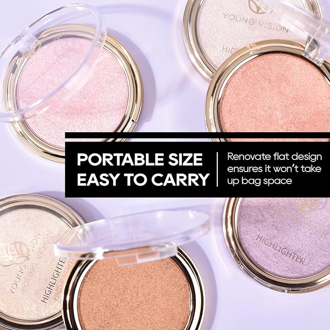 Baked Highlighter Powder Palette, Makeup Highlighter Powder Palette Sheer Shimmering Finish Face Highlighters Makeup Iluminadores de Maquillaje #01 Moonlight White-Velvo Beauty
