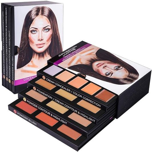 SHANY 4-Layer Contour and Highlight Makeup Kit - Set of Concealer Palette, Color Corrector, Makeup Foundation Palette, Contour Highlight, and Blush Palettes Sets-Velvo Beauty