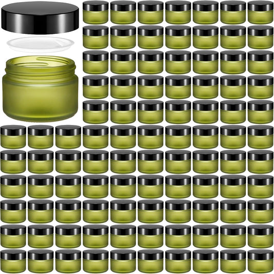 Domensi 100 Pcs 1 oz Glass Jars with Lids Bulk Round Glass Cosmetic Jars Lids 1 oz Small Travel Containers with Inner Liner for Lotions Powders Ointments Sample Cream(Bean Green,Black)-Velvo Beauty