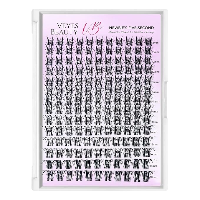 VEYESBEAUTY Lash Clusters Eyelash Extensions Thin & Invisible Band DIY Individual False Eyelashes Newbie's Five-Second Series Wispy Lash Tray for Self-application, Sylph Lashes 8-18mm Mixed Length-Velvo Beauty