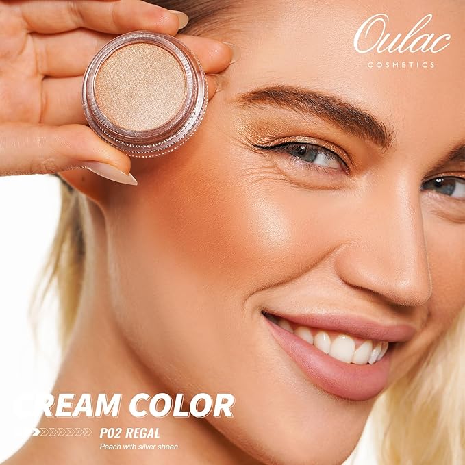 Oulac Nude Pearl Cream Eyeshadow also for Highlighter Shimmer Eye Shadow Waterproof&Long Lasting with Moisturizing Formula Blendable Shimmer Eye Make-up,Vegan & Cruelty-Free,6g P02-Velvo Beauty