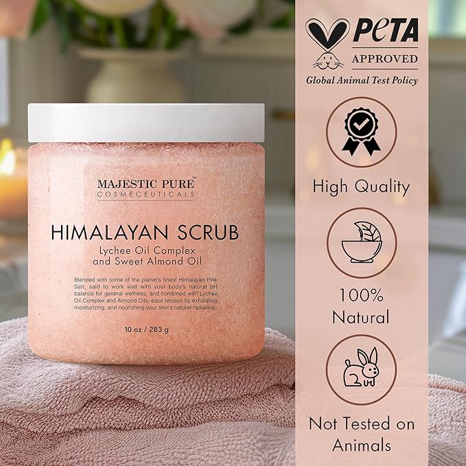 MAJESTIC PURE Himalayan Salt Body Scrub with Lychee Oil, Exfoliating Salt Scrub to Exfoliate & Moisturize Skin, Deep Cleansing - 10 oz-Velvo Beauty