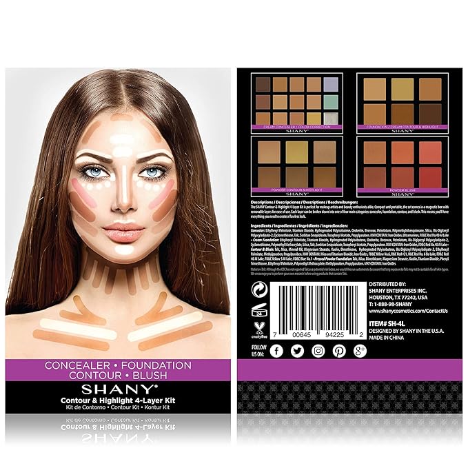 SHANY 4-Layer Contour and Highlight Makeup Kit - Set of Concealer Palette, Color Corrector, Makeup Foundation Palette, Contour Highlight, and Blush Palettes Sets-Velvo Beauty