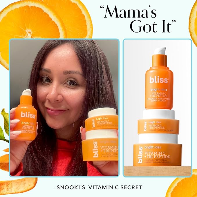 Bliss Vitamin C + Tri-Peptide Bright Idea Serum – 15% Brightening + Barrier Boost Complex for Radiant, Firm Skin – Anti-Aging Face Serum Boosts Collagen & Elasticity - 1 fl oz-Velvo Beauty