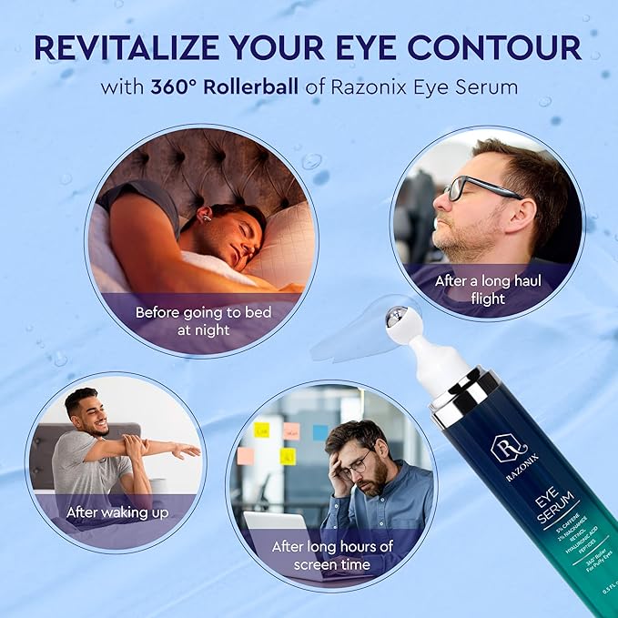 Eye Bags Treatment for Men and Women: Caffeine Eye Cream for Dark Circles – Cooling Roller for Puffiness Reducer (Medium, Unscented)-Velvo Beauty