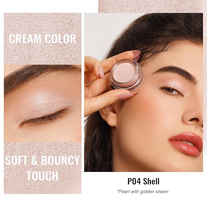 Oulac Light Pearl Cream Eyeshadow also for Highlighter Shimmer Eye Shadow Waterproof&Long Lasting with Moisturizing Formula Blendable Shimmer Eye Make-up,Vegan & Cruelty-Free,6g P04-Velvo Beauty