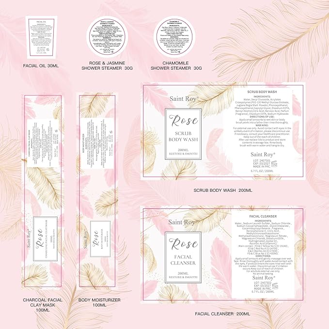 Spa Gifts for Women,10pcs Self Care Kit ROSE Scented with Facial Cleanser, Scrub Body Wash, Facial Clay Mask, Facial, Essential Oil, Birthday Gifts Skin Care Set, Mothers Day Gifts Ideas-Velvo Beauty