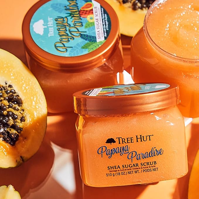Tree Hut Papaya Paradise Shea Sugar Scrub | Exfoliating Body Scrub Removes Dead, Dry Skin for a Soft & Hydrated Feel | Nourishing Essential Body Care | 18 fl oz.-Velvo Beauty