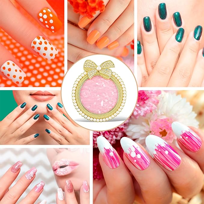 Resin Nail Art Palette, Nail Art Painting Mixed Color Palette Bow Decorated Nail Art Display Board with Pearls Nail Art Supplies Makeup Foundation Mixing Palette Manicure Tool-Velvo Beauty