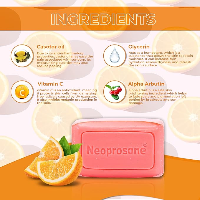 Neoprosone Skin Brightening Soap, 2.82 oz / 80 g, Hyperpigmentation Soap, Cleansing Bar, Fade Dark Spots on Knees, Elbows, Face, Private Areas, with Vitamin C and Castor Oil-Velvo Beauty