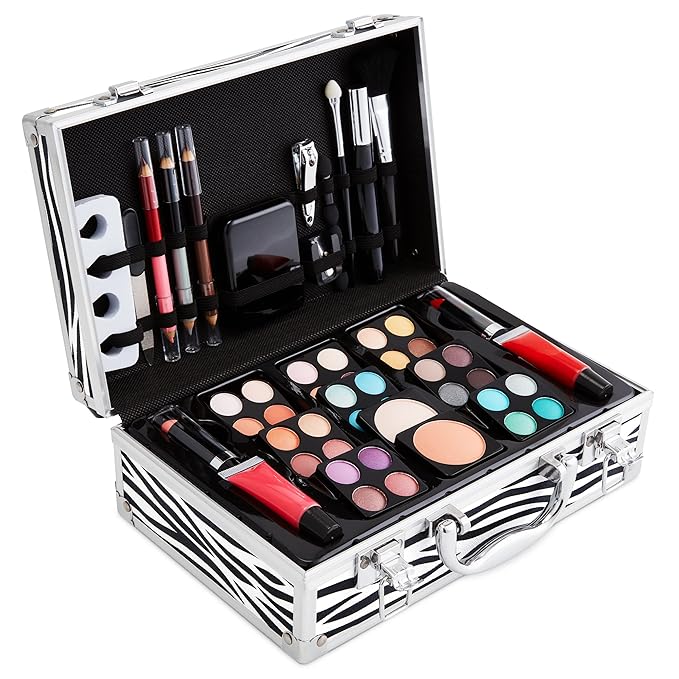 Makeup Kit Gift Set – 79 Piece - 32 Eye Shadows, 2 Blushes, 2 Lip Glosses, 2 Lipsticks, 2 Eye Liner Pencils, 1 Lip Liner Pencil, 1 Mascara - Case with Carrying Handle-Velvo Beauty