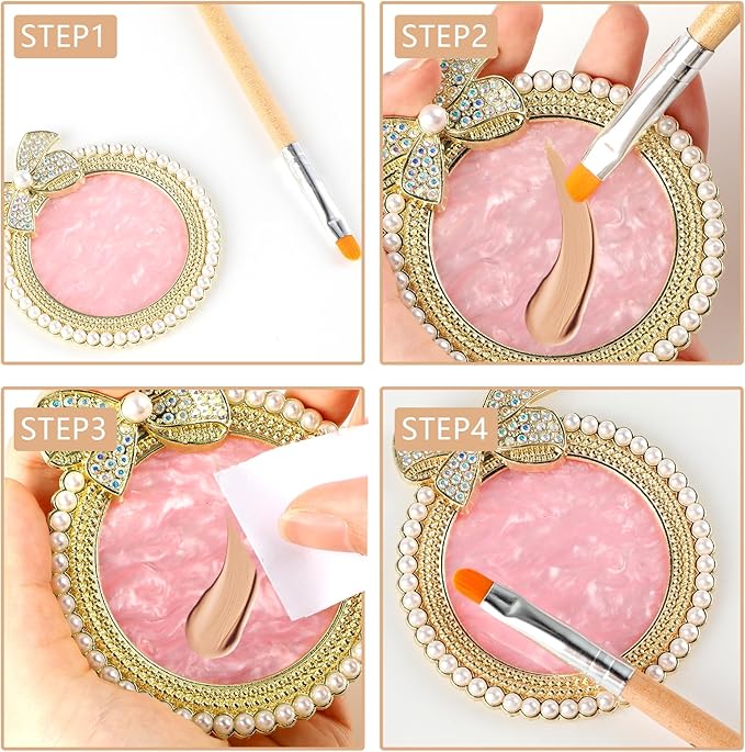 Resin Nail Art Palette, Nail Art Painting Mixed Color Palette Bow Decorated Nail Art Display Board with Pearls Nail Art Supplies Makeup Foundation Mixing Palette Manicure Tool-Velvo Beauty