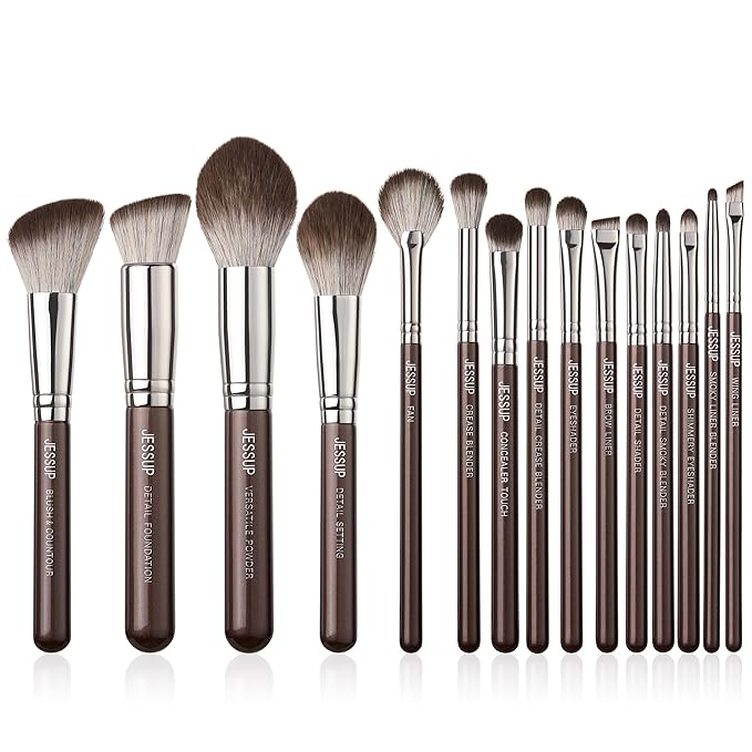 Jessup Makeup Brushes Set 15pcs Brown Make up Brushes Set Professional Premium Synthetic Foundation Eyebrow Concealer Blush Eyeshadow Contour Eyeliner Powder Blending Highlighter Brush, T498-Velvo Beauty