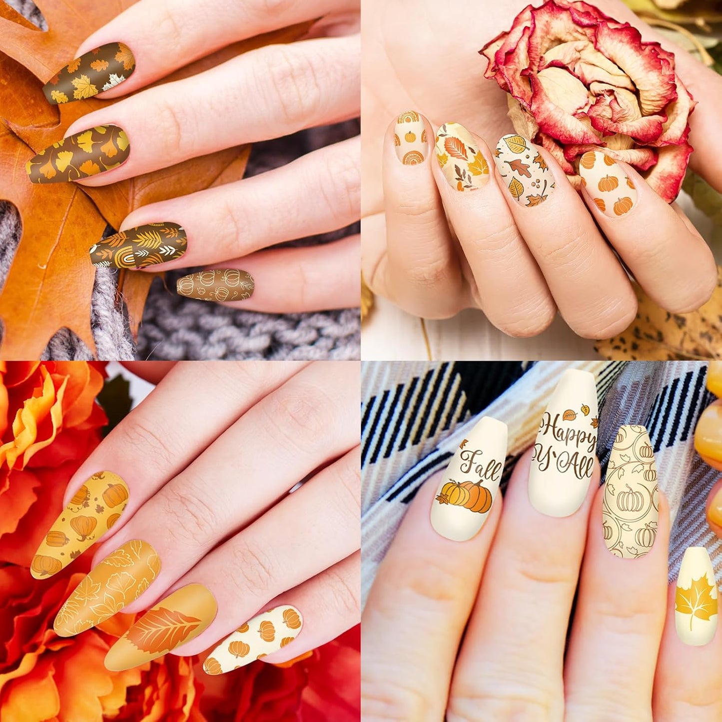 2 Sheet Fall Thanksgiving Nail Art Stamping Plate Kit Assorted Pumpkins Maple Leaves Autumn Blessing Collection Nail Art Plate for Holiday DIY Print Manicure Salon, 5.7 x 3.7inch-Velvo Beauty