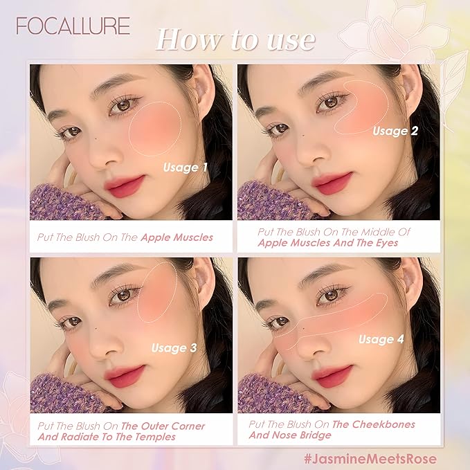 FOCALLURE Powder Palette Blush, Matte Mineral Blush Powder, Bright Shimmer Face Blush Makeup, Contour and Highlight Blush Palette, Highly Pigmented, Long Lasting, Waterproof, Blendable, #301-Velvo Beauty