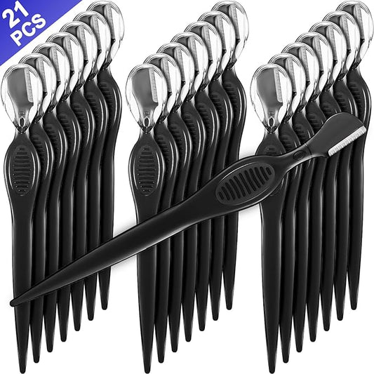 Mudder 21 Pcs Eyebrow Razor Eyebrow Shaver Facial Razor Multipurpose Face Trimmers with Precision Cover for Women Makeup Care Tools(Black)-Velvo Beauty