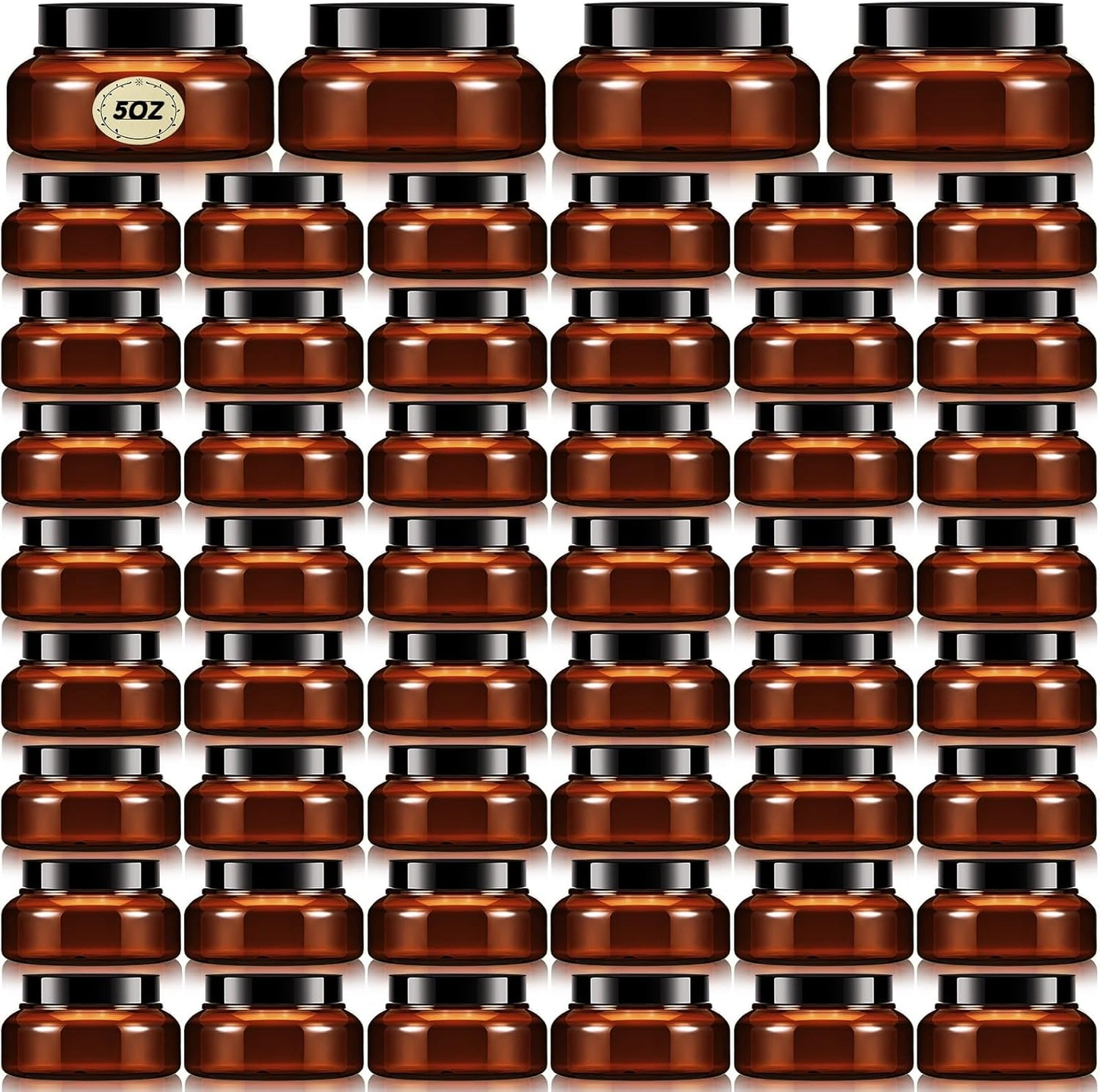 Tessco 48 Pcs Plastic Jars with Lids and Labels Body Scrub Jars Round Refillable Cosmetic Containers Empty Butter Travel Containers for Sugar Scrub Lotions Cosmetics Cream(5 oz,Brown)-Velvo Beauty