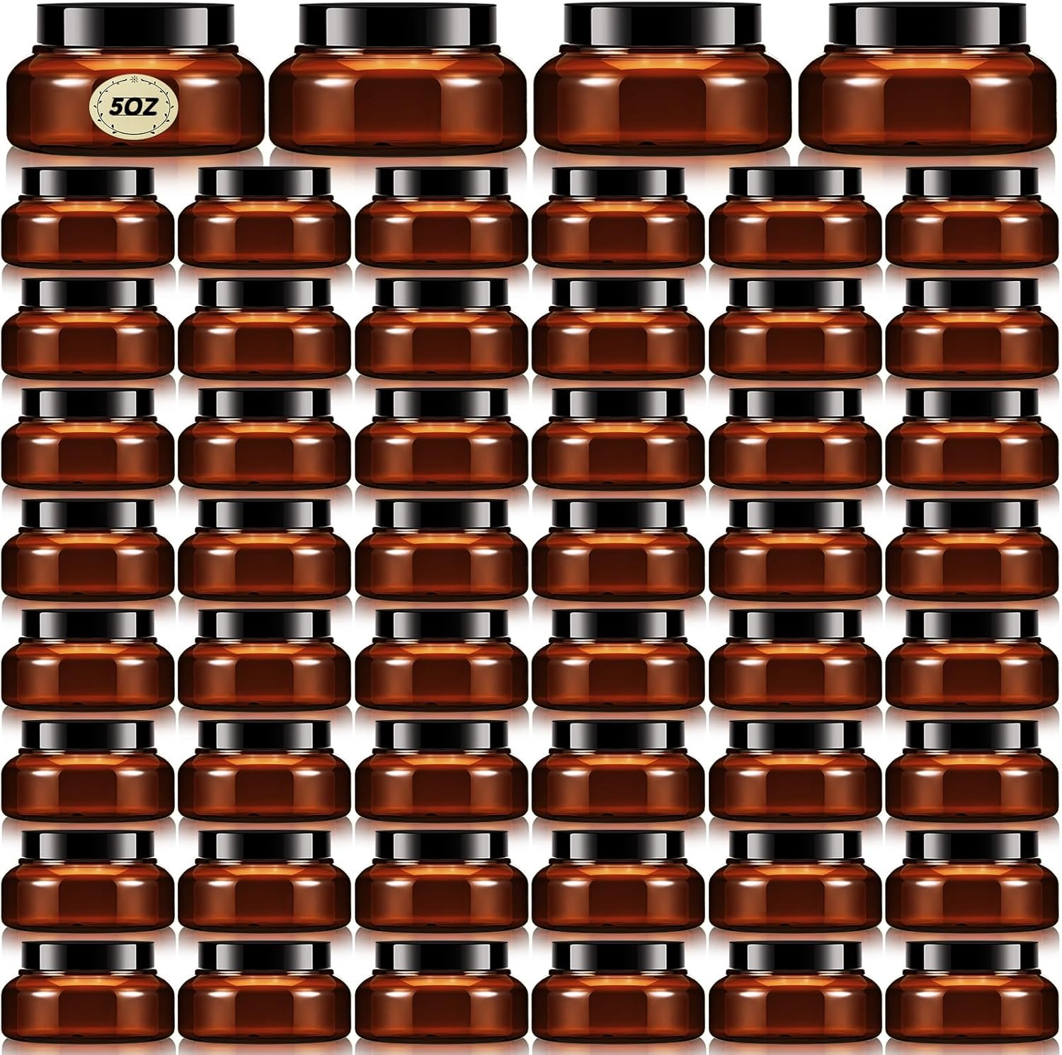 Tessco 48 Pcs Plastic Jars with Lids and Labels Body Scrub Jars Round Refillable Cosmetic Containers Empty Butter Travel Containers for Sugar Scrub Lotions Cosmetics Cream(5 oz,Brown)-Velvo Beauty
