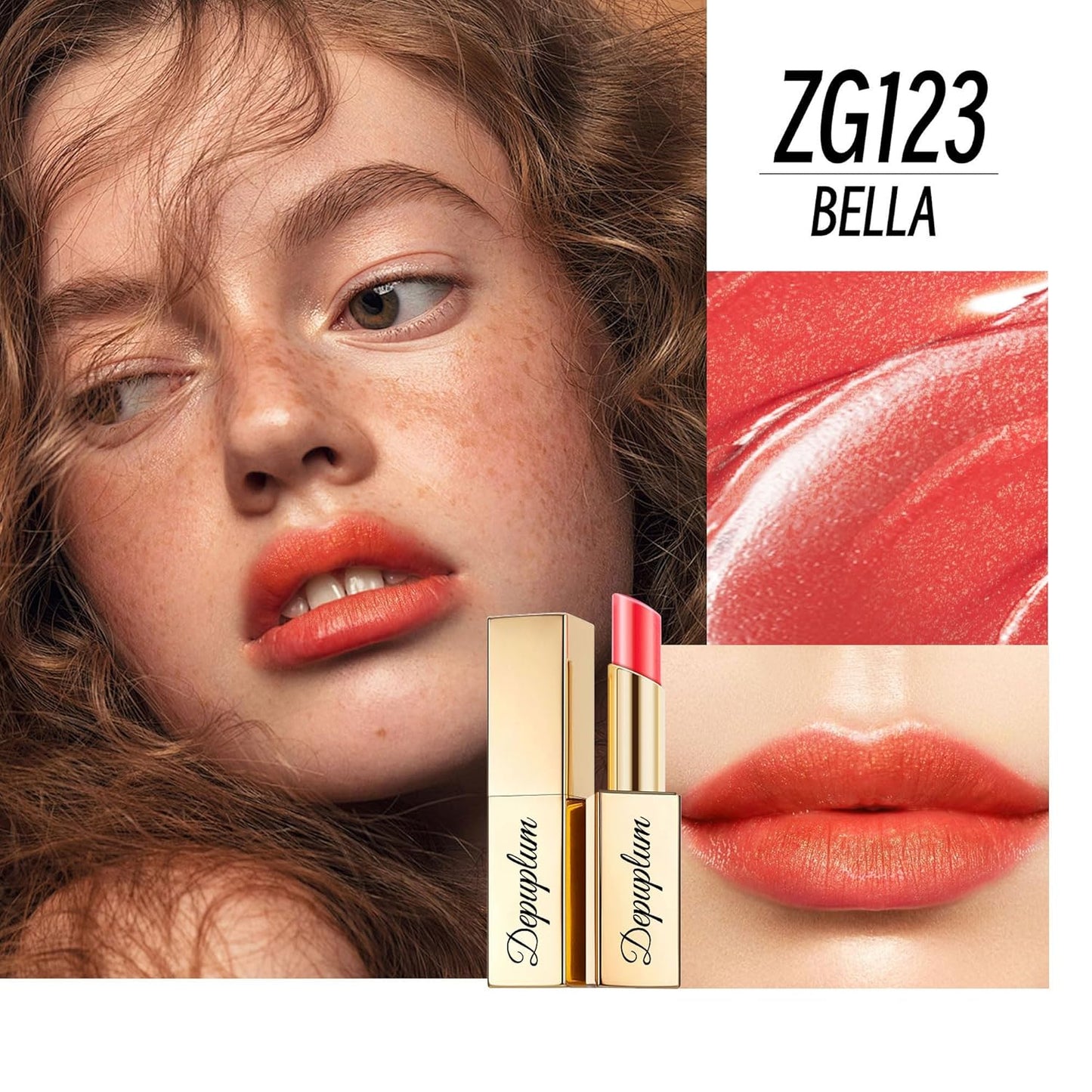 Orange Red Lipstick Moisturizing for Women Shimmer Tinted Lip Balm Hydrating Nourishing Lip Gloss Vegan& Cruelty Free Lip Makeup, ZG123 Bella-Velvo Beauty