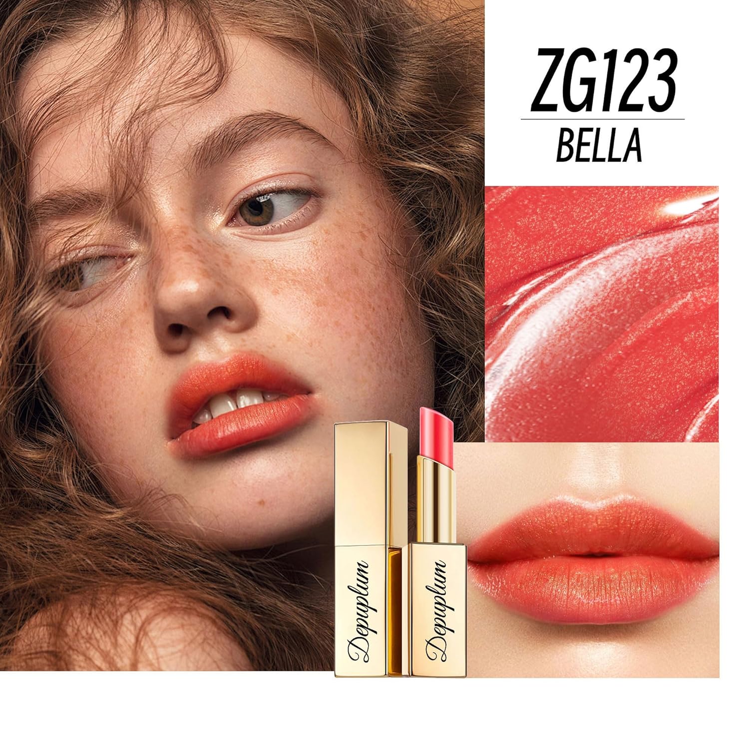 Orange Red Lipstick Moisturizing for Women Shimmer Tinted Lip Balm Hydrating Nourishing Lip Gloss Vegan& Cruelty Free Lip Makeup, ZG123 Bella-Velvo Beauty