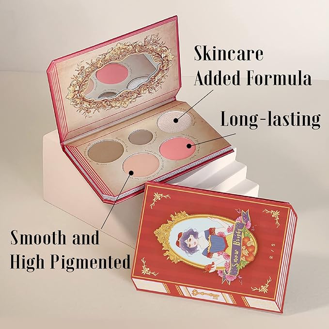 READY TO SHINE Snow Bright Contour Highlight Blush Makeup Palette - Smooth and Pigmented - Easy to Blend - Vegan and Cruelty Free - 5 Part Pressed Powder Makeup Kit - With Mirror For All Skin Types-Velvo Beauty