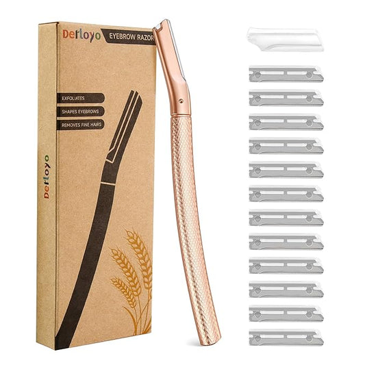 Eyebrow Razor-Face Razors for Women-Dermaplaning Tool for Face Exfoliation & Peach Fuzz with 12 Refill Blades-Facial Dermaplane Razors Shaver-Rose Gold-Velvo Beauty