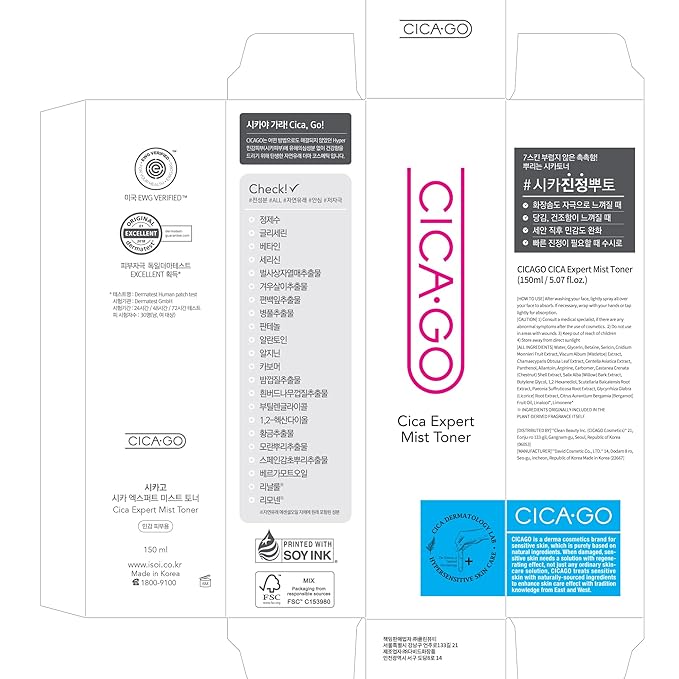 CICA Expert Mist Toner, Alcohol-Free Soothing Facial Mist for Sensitive Skin, Hydrating & Calming Korean Skin Care (5.07 fl.oz/150ml)-Velvo Beauty