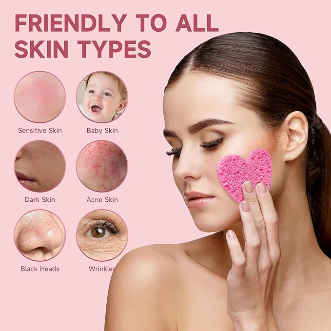 100 Count Compressed Pink Facial Sponges | 100% Natural Cellulose Eco-Friendly Makeup Sponges for Gentle Cleansing, Exfoliating & Stubborn Makeup Removal | Travel & Home Beauty Essentials for Women-Velvo Beauty