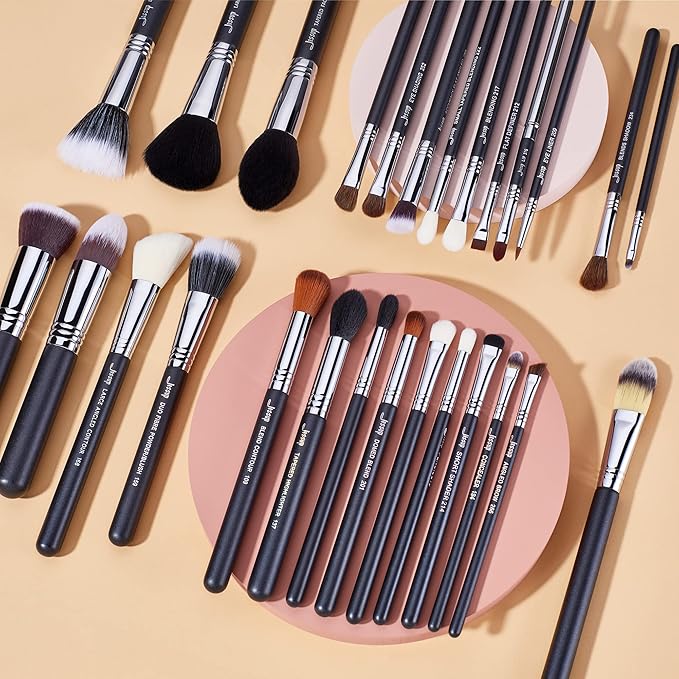 Jessup Makeup Brushes Set Professional 27 pcs Brush Makeup Premium Synthetic Foundation Contour Powder Blush Highlighter Eyeshadow Concealer Brow Face Make Up Brushes Tools Black/Silver T133-Velvo Beauty