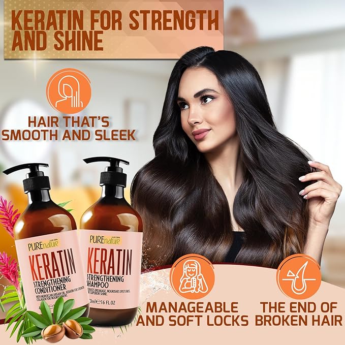 Keratin Shampoo and Conditioner Set - Sulfate and Paraben Free Treatment for Dry Hair - Anti Frizz, Collagen Enriched Formula for Curly or Damaged Hair - Safe for Men and Women with Color Treated Hair-Velvo Beauty