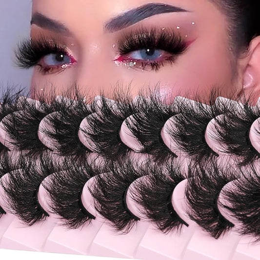 Mink Lashes 8D Volume Dramatic False Eyelashes Soft 20 mm 10 Pairs Pack Wispy FANXITON Faux Mink Eye Lashes-Velvo Beauty