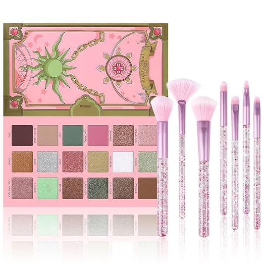 18 Colors Eyeshadow Palette With 7 pcs Soft Brushes Makeup Set High Pigmented Shimmer Matte Metallic Glitter Pink Nude Sage Green Eye Shadow Brush Make Up Kit for Women & Teen, Beginner & Pros-Velvo Beauty