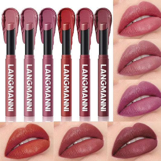 Jolilab 6Pcs Velvet Matte Lipstick Nude Matte Soft Dark Color Stick High Pigmented Long-Lasting Waterproof Lip Stick Lip Balm Beauty Cosmetics Gift for Girls and Women(07#-12#)-Velvo Beauty