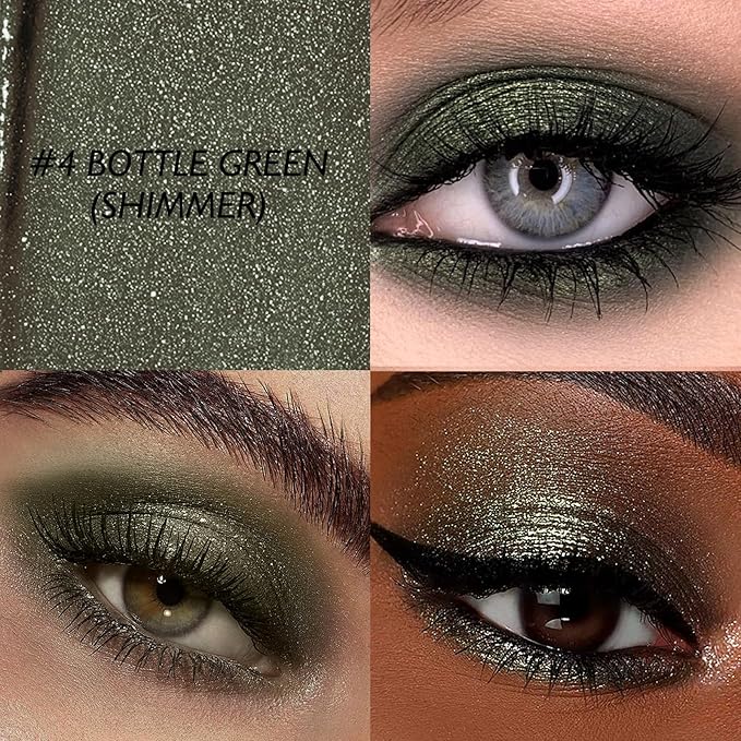 Eyeshadow Stick Waterproof Long Wear Cream Eye Shadow Pencil Single Shimmer Glitter Blendable Smokey Eyeshadow Crayon Cream to Powder Highly Pigmented Color Eyeliner Makeup, 4 GREEN-Velvo Beauty