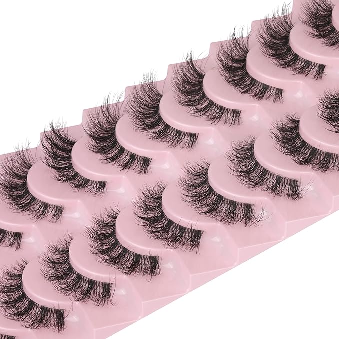 FANXITON Mink Lashes with Clear Band 15 MM 10 Pairs Cat-Eye Lashes Natural Look False Eyelashes Pack Wispy Eyelashes 3D Faux Mink Eyelashes-Velvo Beauty