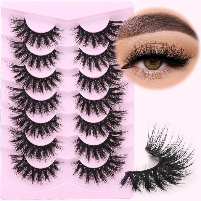 Lashes Flat Faux Mink Eyelashes 20mm Long False Eyelashes Dramatic Cat Eye Eyelashes Wispy 3D Crossed Thick Fox Eyelashes Extensions Strip Lashes Pack by Kiromiro-Velvo Beauty