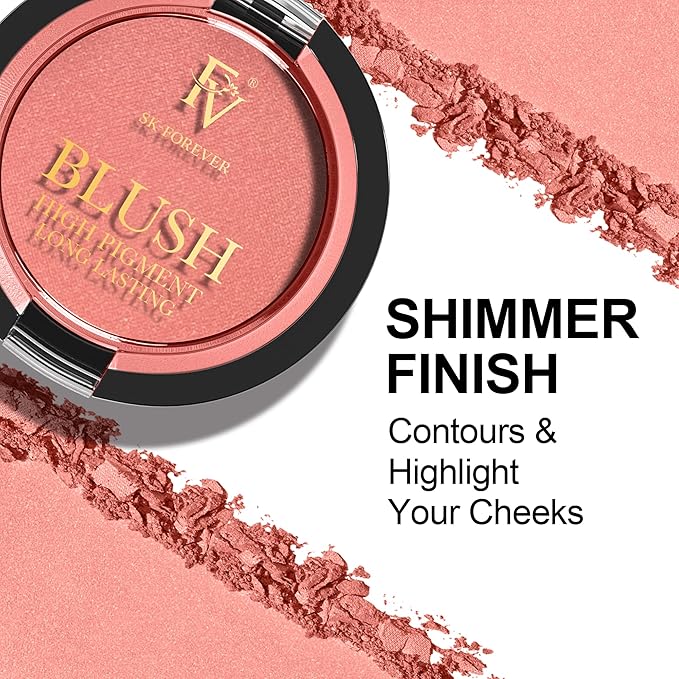 FV Long Lasting Powder Blush - Lightweight Smooth & Blendable Cheek Makeup, High Buildable Color, Transfer-Resistant Shimmer Finish (Rose Shimmer, 0.17 OZ)-Velvo Beauty