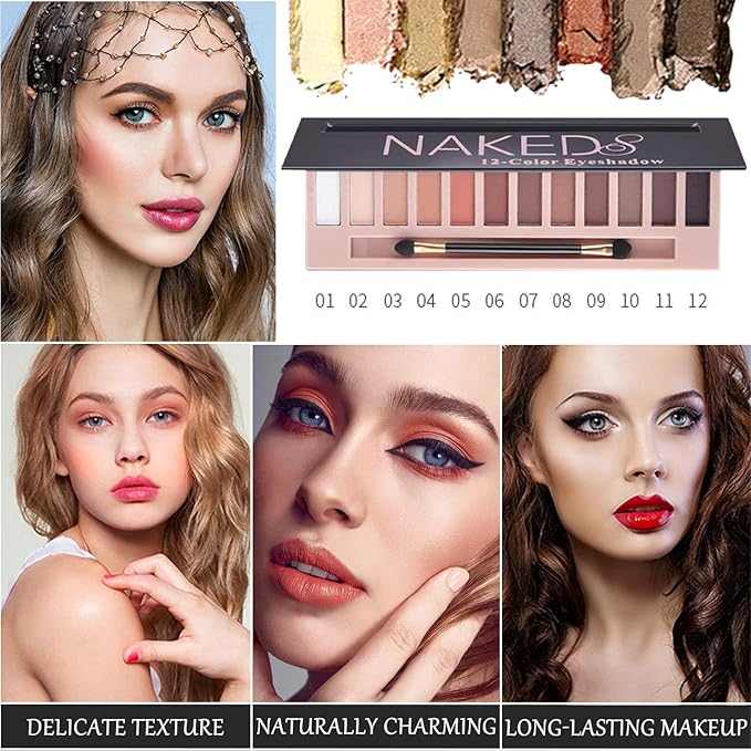 2 Pcs 12 Colors Eye Shadow Palette,Nude Matte Smokey Shimmer Glitter Eyeshadow Palette,Blendable Rich Colors,Waterproof Beauty Makeup Palette Kit with Double-Ended Makeup Brush(A+B)-Velvo Beauty