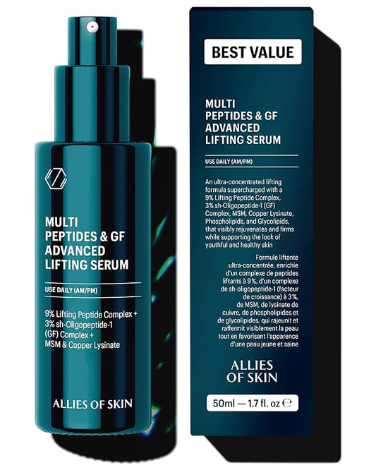 Allies of Skin Jumbo Size Multi Peptides & Growth Factor Collagen Boosting Face Serum | Skin Tightening Anti-Aging Complex with 9% Peptides| Firms Sagging Skin & Visibly Reduces Wrinkles (1.7 oz)-Velvo Beauty