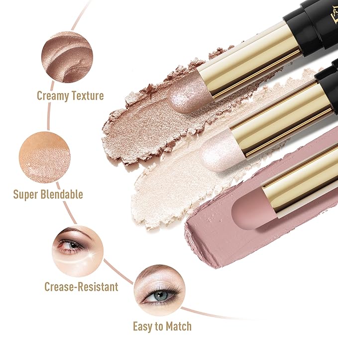 FV Waterproof Eyeshadow Stick Duo,Long-Lasting Cream Eye Shadow Makeup Sets, High Pigmented Eyeshadow Pencil with Matte & Shimmer Finish, Natural Look (Rose & Champagne)-Velvo Beauty