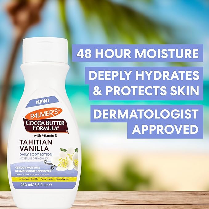 Palmer's Cocoa Butter Formula Tahitian Vanilla Body Lotion, 8.5 Oz, Daily Moisturizing Lotion for Dry Skin with Shea Butter & Vitamin E, Hydrates & Protects, Helps Provide 48-Hour Deep Moisture-Velvo Beauty